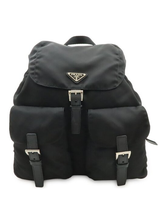 Prada Triangle Logo Backpack Nylon Leather Nero Black Silver